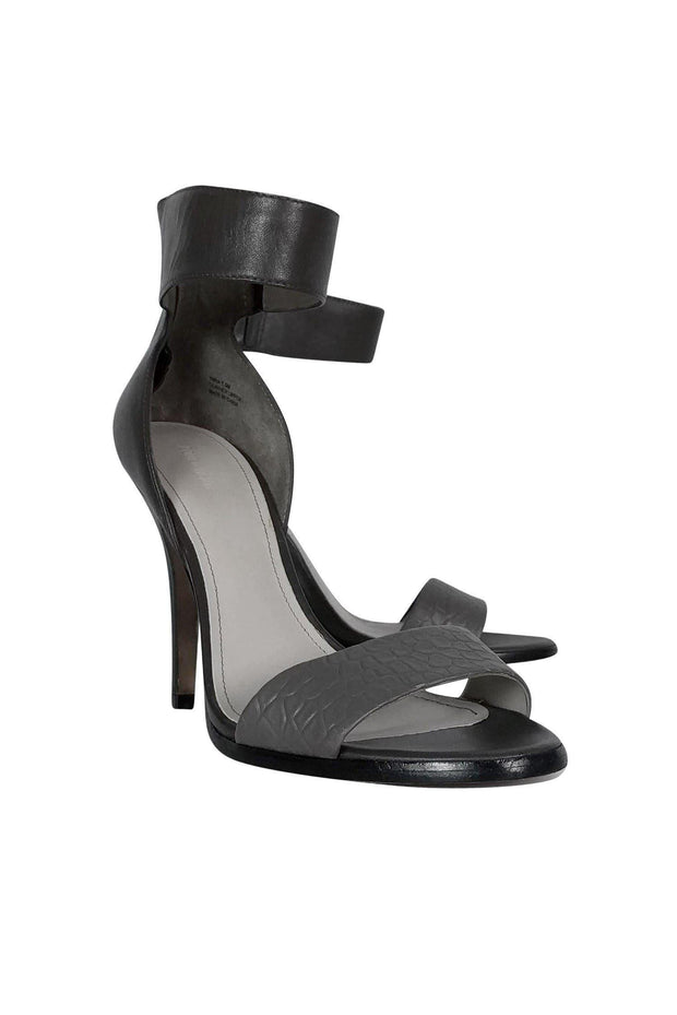 Current Boutique-Pour La Victoire - Grey Embossed Ankle Strap Pumps Sz 8.5