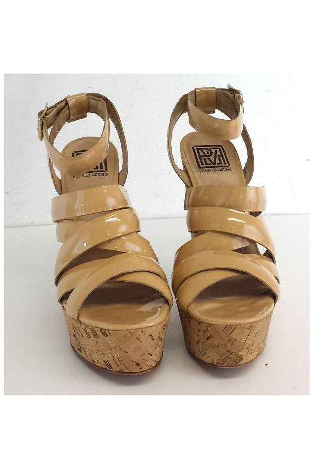 Current Boutique-Pour La Victoire - Nude Patent Leather Sandal Wedges Sz 8