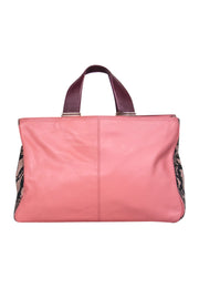 Current Boutique-Pour La Victoire - Pink Leather Convertible Satchel w/ Snakeskin, Maroon & Beige Trim