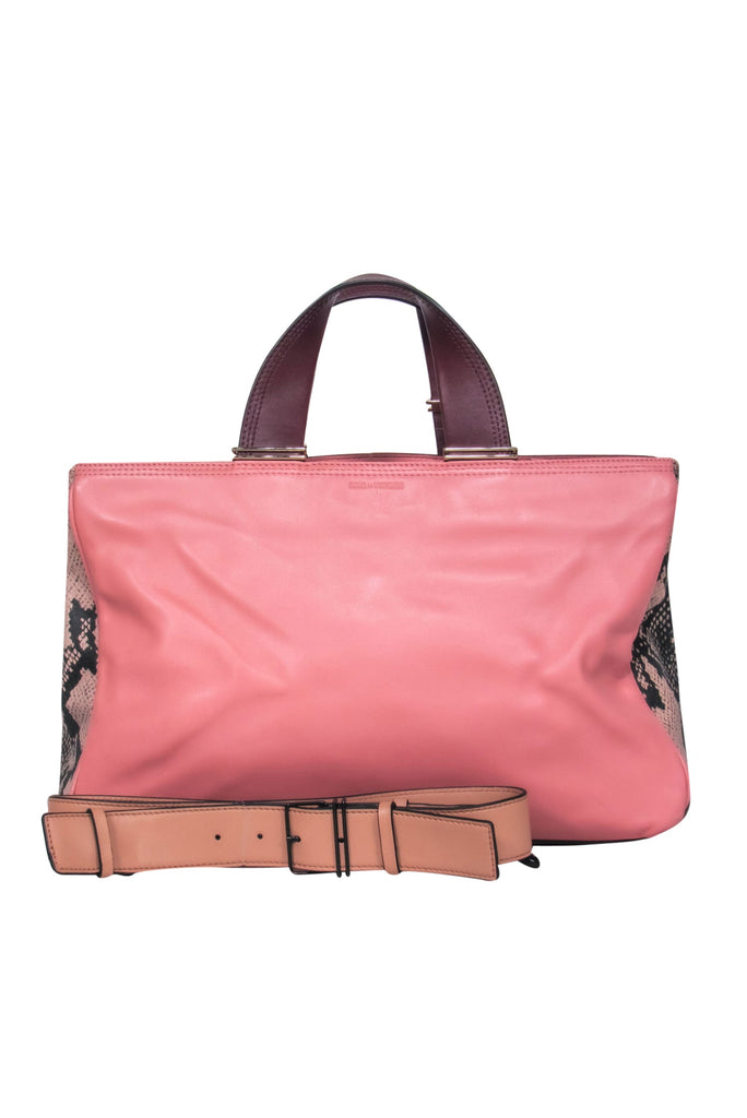 Snake Skin Style Bucket Bag Genuine Leather Convertible Bag 