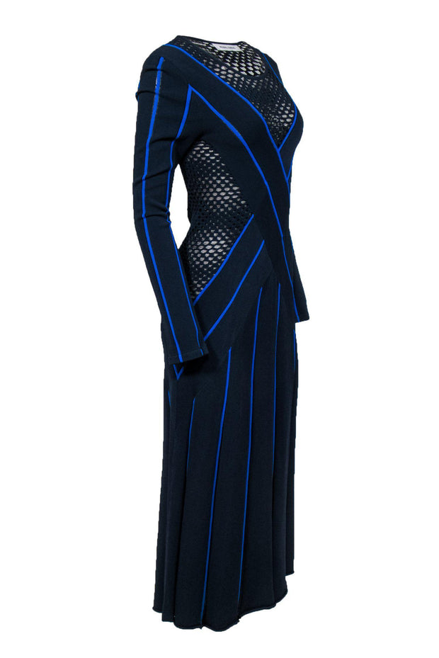 Current Boutique-Prabal Gurung - Blue Knit Maxi Dress w/ Netted Accents Sz M