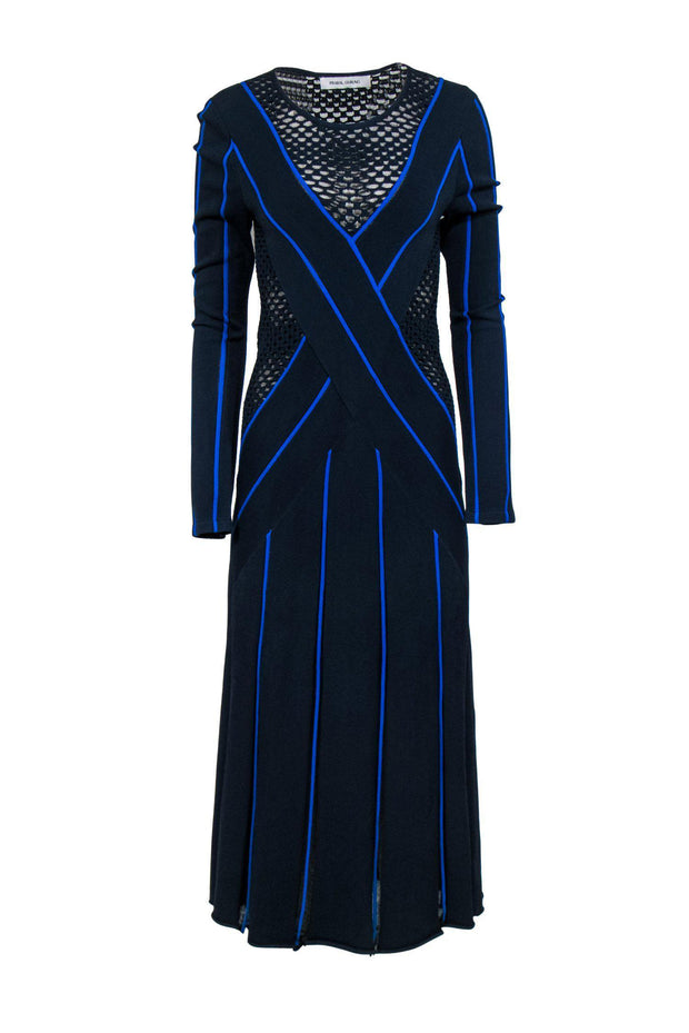 Current Boutique-Prabal Gurung - Blue Knit Maxi Dress w/ Netted Accents Sz M