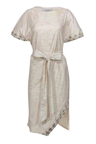 Current Boutique-Prabal Gurung - Cream Space Dye Midi Dress w/ Snakeskin Trim Sz 10