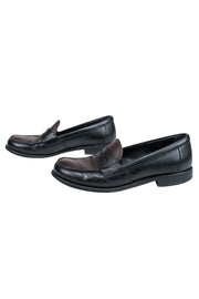 Current Boutique-Prada - Black & Brown Textured Leather Loafers Sz 7