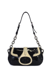 Current Boutique-Prada - Black & Cream Patent Leather Shoulder Bag