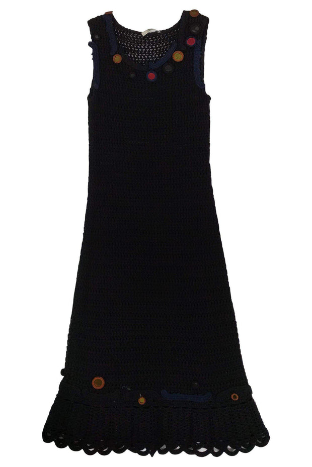 Current Boutique-Prada - Black Crochet Dress w/ Embellished Neckline Sz 8