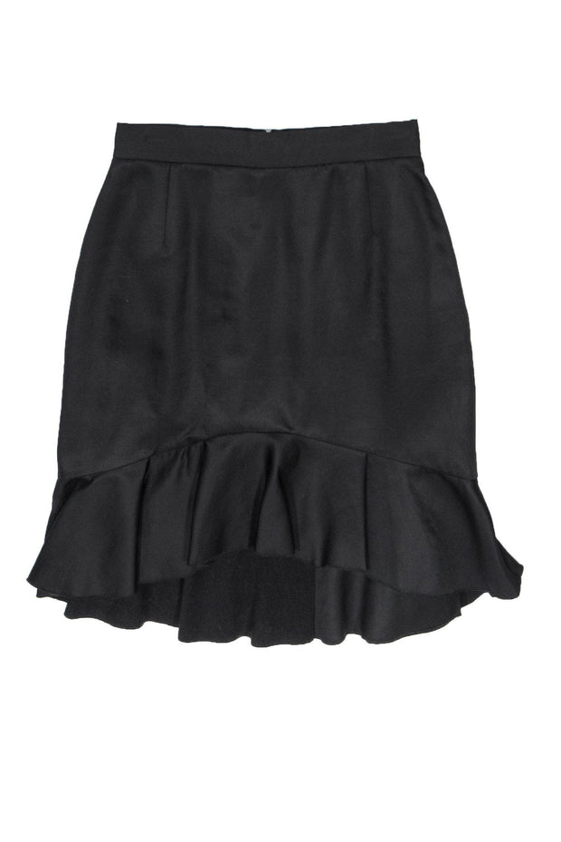 Current Boutique-Prada - Black Flounce Wool & Silk Skirt Sz 8