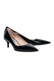 Current Boutique-Prada - Black Glossy Pointed Toe Kitten Heels Sz 9.5