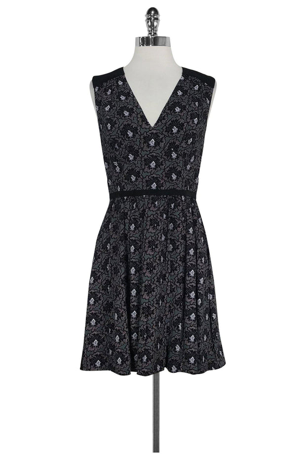 Current Boutique-Prada - Black, Grey & Lavender Floral Dress Sz 2