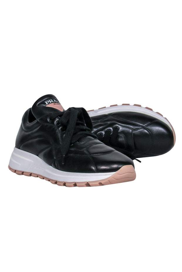 Current Boutique-Prada - Black Leather Chunky Track Sneakers Sz 9.5