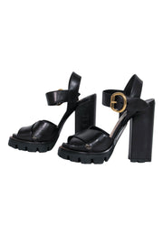 Current Boutique-Prada - Black Leather Strappy Platform Sandal Pumps Sz 6.5