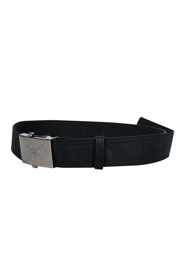 Current Boutique-Prada - Black Nylon Belt w/ Engraved Square Buckle