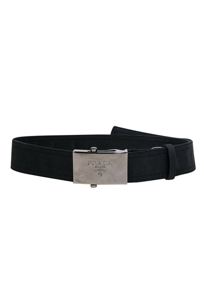 Current Boutique-Prada - Black Nylon Belt w/ Engraved Square Buckle