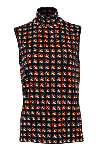 Current Boutique-Prada - Black & Orange Geometric Printed Mock Neck Top Sz XL