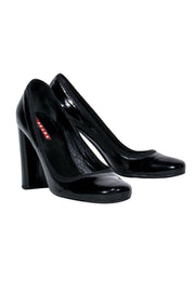 Current Boutique-Prada - Black Patent Leather Block Heel Pumps Sz 7.5