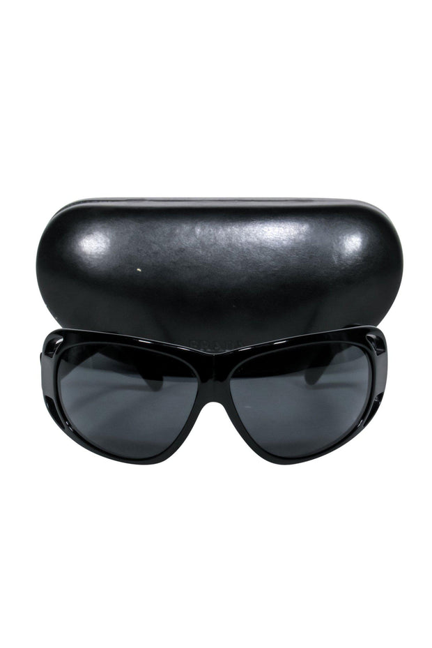 Current Boutique-Prada - Black Rectangle Sunglasses w/ Cutouts