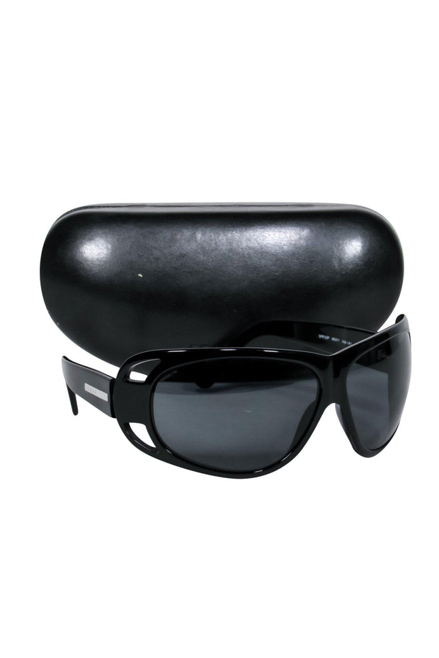 Current Boutique-Prada - Black Rectangle Sunglasses w/ Cutouts