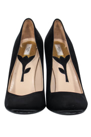 Current Boutique-Prada - Black Satin Sculpted Flower Heel Stiletto Pumps Sz 11