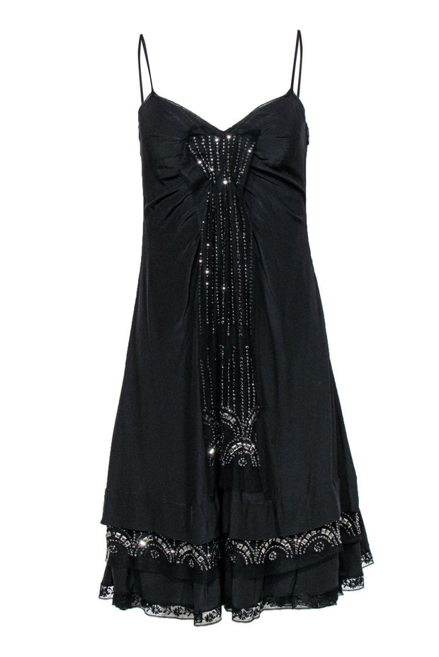Current Boutique-Prada - Black Sleeveless Silk Shift Dress w/ Mesh & Sequins Sz 4