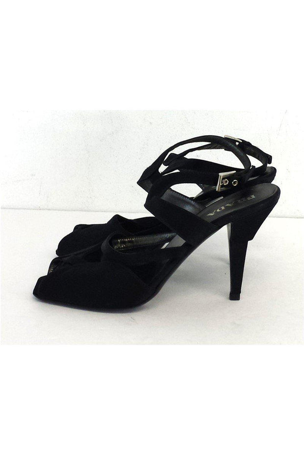Current Boutique-Prada - Black Strappy Cut Out Toe Heels Sz 7.5