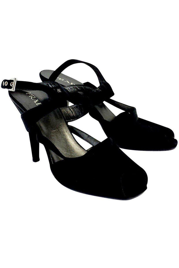Current Boutique-Prada - Black Strappy Cut Out Toe Heels Sz 7.5