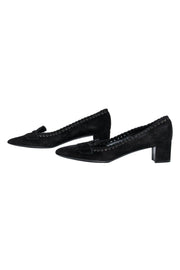 Current Boutique-Prada - Black Suede Block Heel Loafers w/ Eyelet Lace-Up Trim Sz 9.5