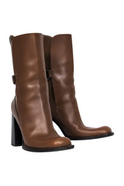 Current Boutique-Prada - Brown Leather Calf High Block Heel Boots Sz 8.5