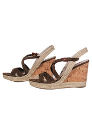 Current Boutique-Prada - Brown Suede & Cork Wedge Sandals Sz 8.5