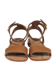 Current Boutique-Prada - Brown Textured Leather Ankle Strap Sandals Sz 6.5