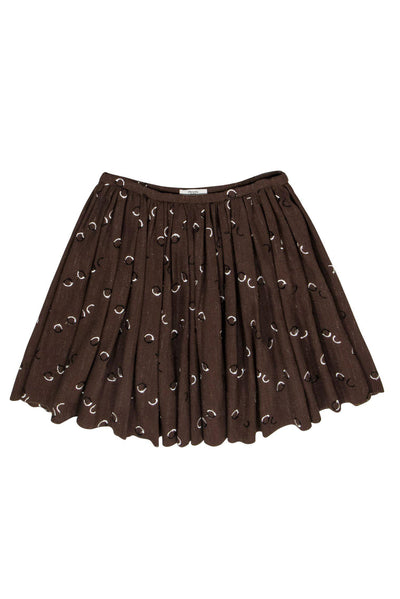 Current Boutique-Prada - Brown Tweed Skirt w/ Black & White Embroidered Circles Sz 10