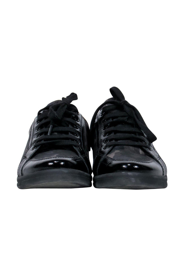 Current Boutique-Prada - Dark Green & Black Camouflage Print Sneakers w/ Patent Leather Trim Sz 8.5