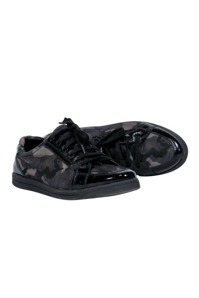 Current Boutique-Prada - Dark Green & Black Camouflage Print Sneakers w/ Patent Leather Trim Sz 8.5