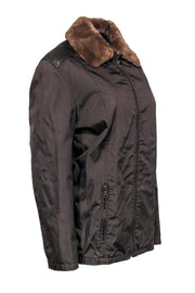 Current Boutique-Prada - Dark Green Bomber Jacket w/ Fur Collar & Leather Trim Sz L