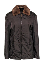Current Boutique-Prada - Dark Green Bomber Jacket w/ Fur Collar & Leather Trim Sz L