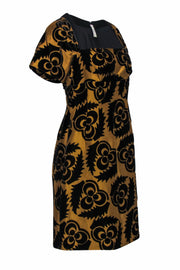Current Boutique-Prada - Gold & Black Silk Blend A-Line Dress w/ Velvet Floral Pattern Sz L