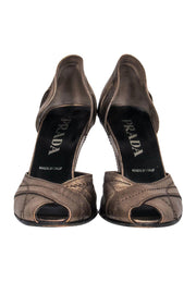 Current Boutique-Prada - Gold Leather Open Toe Heels Sz 6.5
