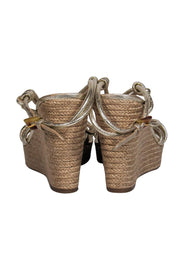 Current Boutique-Prada - Gold Strappy Woven Wedges Sz 10.5