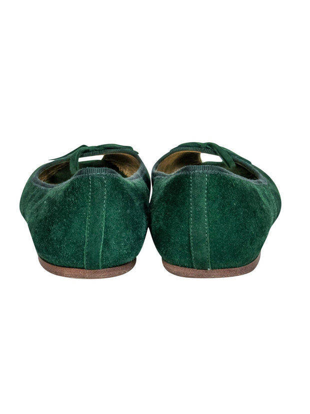 Current Boutique-Prada - Green Suede Peep-Toe Flats Sz 7.5
