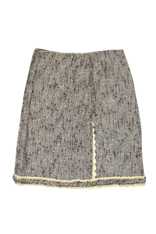 Current Boutique-Prada - Grey Tweed Pencil Skirt w/ Cream Trim Sz 4