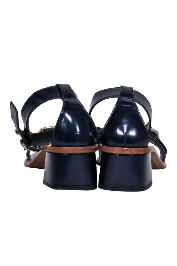 Current Boutique-Prada - Navy Patent Leather Smooth Anklestrap Sandals Sz 8