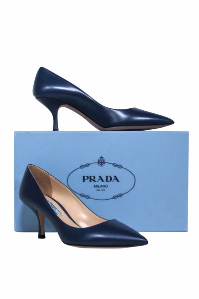 Current Boutique-Prada - Navy Pointy Toe "Donna" Kitten Heel Pump Sz 6.5
