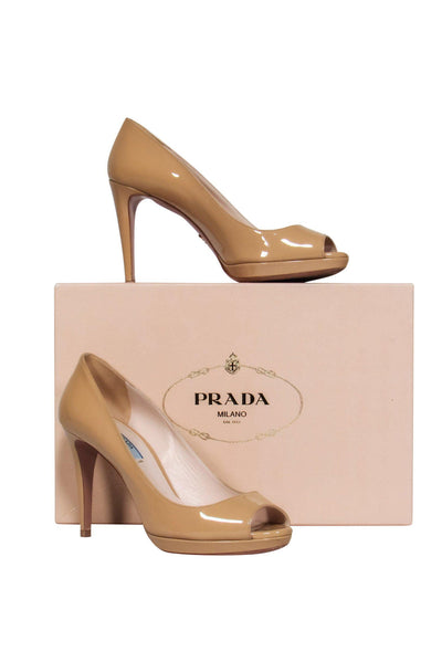 Current Boutique-Prada - Nude Patent Leather Peep Toe Pumps Sz 8.5