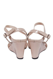 Current Boutique-Prada - Nude Patent Leather Slingback Wedges Sz 10