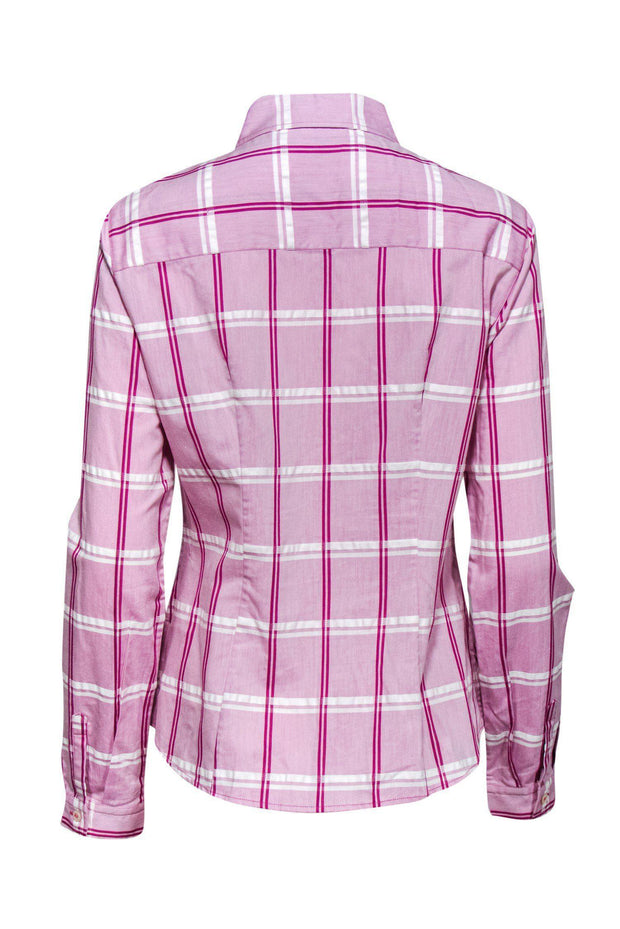 Current Boutique-Prada - Pink & White Plaid Button Down Blouse Sz 10