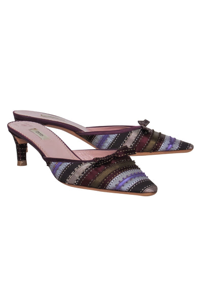 Current Boutique-Prada - Purple Satin Ribbon Striped Kitten Heel Mules Sz 8