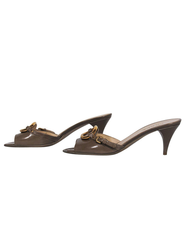 Current Boutique-Prada - Taupe Peep Toe Kitten Heels w/ Buckle Design Sz 7