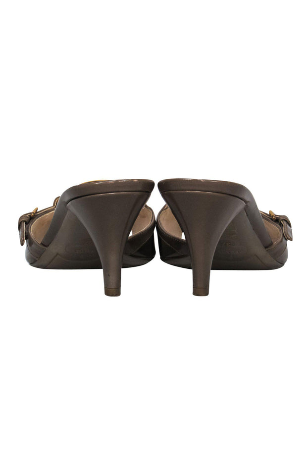 Current Boutique-Prada - Taupe Peep Toe Kitten Heels w/ Buckle Design Sz 7