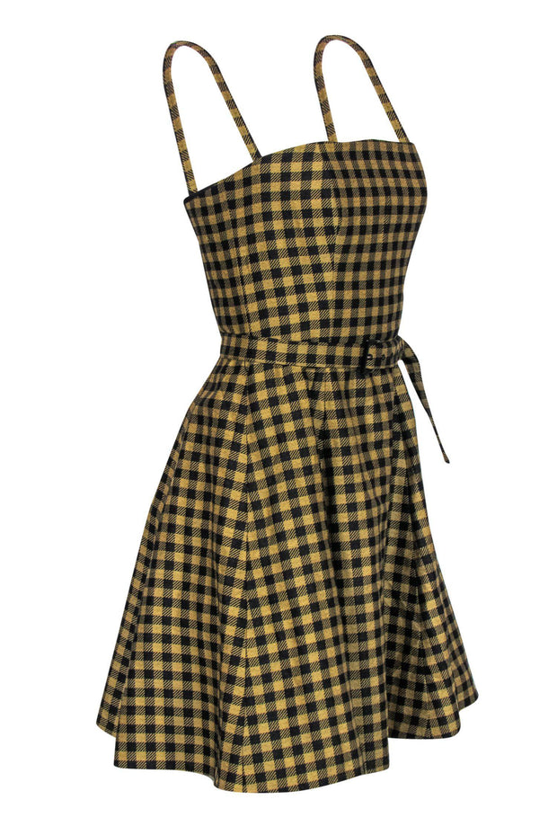 Current Boutique-Prada - Yellow & Black Plaid Sleeveless Belted Fit & Flare Dress Sz 6