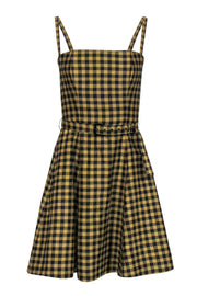 Current Boutique-Prada - Yellow & Black Plaid Sleeveless Belted Fit & Flare Dress Sz 6