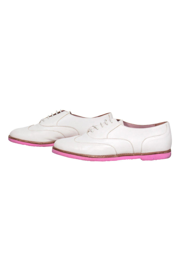 Current Boutique-Pretty Ballerinas - Cream Lace-Up Oxfords w/ Pink Sole Sz 6
